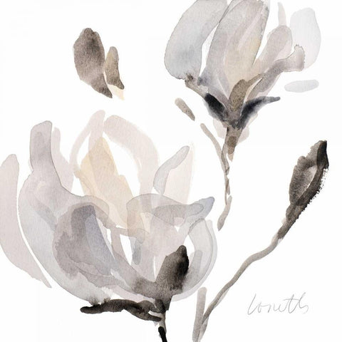 Tonal Magnolias I White Modern Wood Framed Art Print with Double Matting by Loreth, Lanie