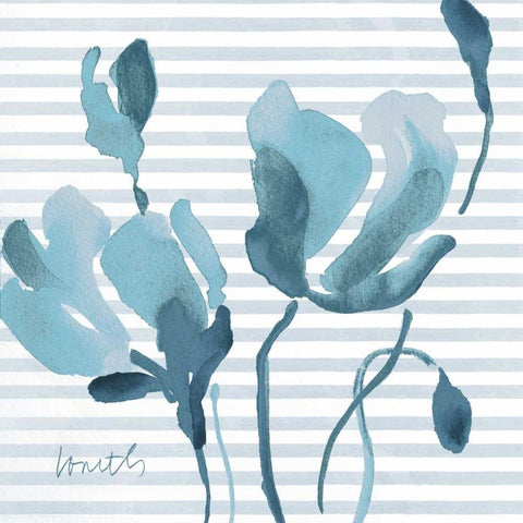 Blue Magnolias II White Modern Wood Framed Art Print with Double Matting by Loreth, Lanie