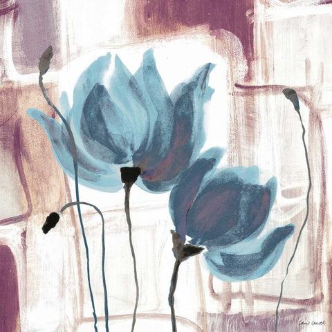 Blue Magnolias II Black Modern Wood Framed Art Print with Double Matting by Loreth, Lanie