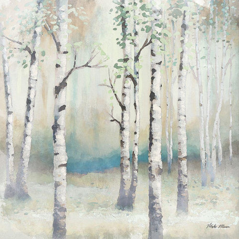 Watercolor December Birch II White Modern Wood Framed Art Print with Double Matting by Marcon, Michael