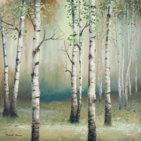 Late September Birch II White Modern Wood Framed Art Print with Double Matting by Marcon, Michael