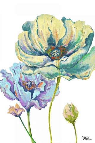 Fresh Colored Poppies II White Modern Wood Framed Art Print with Double Matting by Pinto, Patricia