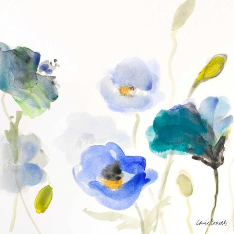 Poppies In The Blues I Black Modern Wood Framed Art Print with Double Matting by Loreth, Lanie