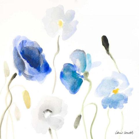 Poppies In The Blues II Black Modern Wood Framed Art Print with Double Matting by Loreth, Lanie