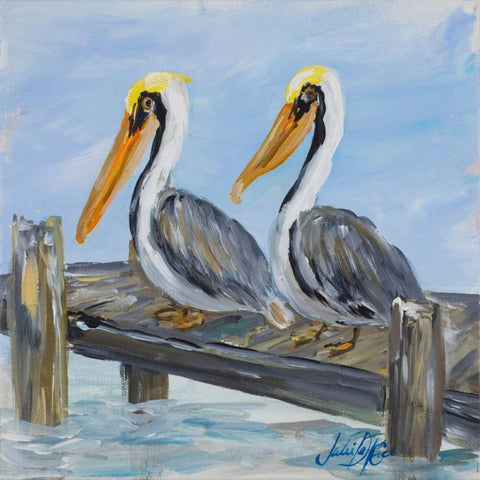 Pelicans On Deck White Modern Wood Framed Art Print with Double Matting by DeRice, Julie