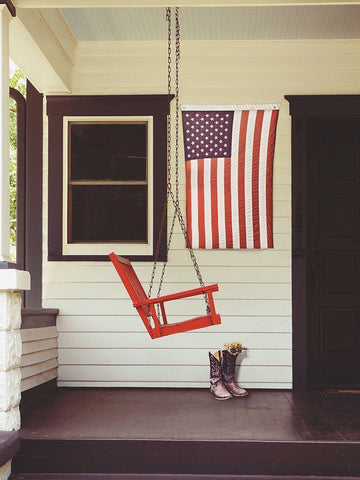 Patriotic Porch White Modern Wood Framed Art Print with Double Matting by Peck, Gail