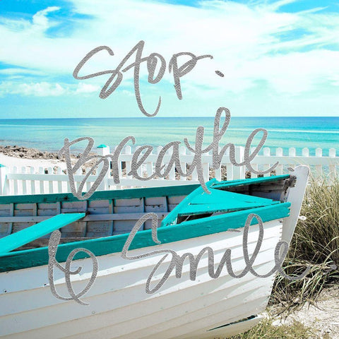 Stop-Breathe and Smile White Modern Wood Framed Art Print with Double Matting by Peck, Gail