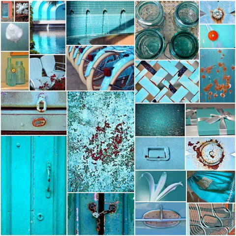 Rustic Teal Collage Black Modern Wood Framed Art Print by Peck, Gail