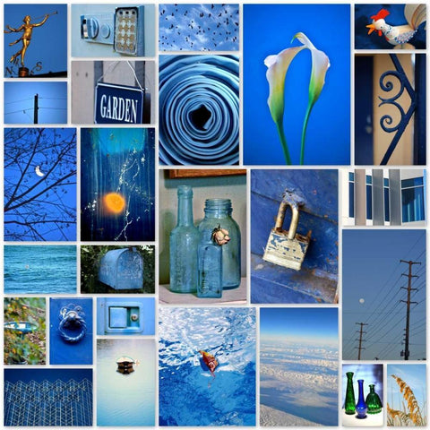 Sky Blue Collage White Modern Wood Framed Art Print with Double Matting by Peck, Gail