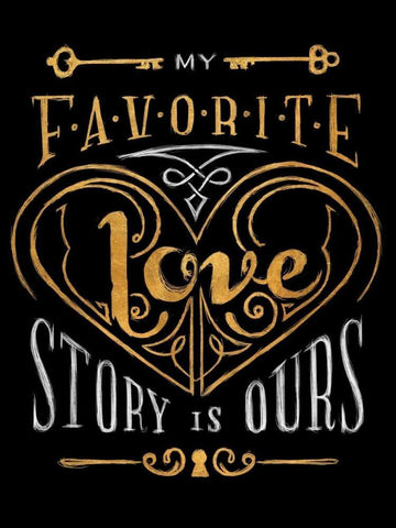 Black and Gold Love Story Black Ornate Wood Framed Art Print with Double Matting by SD Graphics Studio