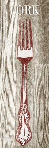 Fork and Spoon on Wood I White Modern Wood Framed Art Print with Double Matting by Studio, Sd Graphics