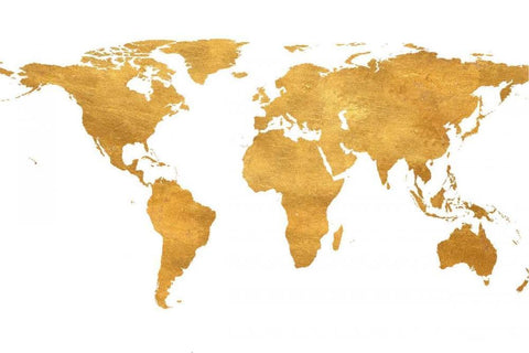 Gold World Map White Modern Wood Framed Art Print with Double Matting by Studio, Sd Graphics