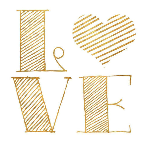 Love Heart Gold White Modern Wood Framed Art Print with Double Matting by SD Graphics Studio