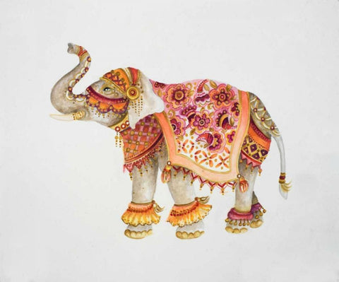 Pink Elephant II White Modern Wood Framed Art Print with Double Matting by Gaynor, Janice