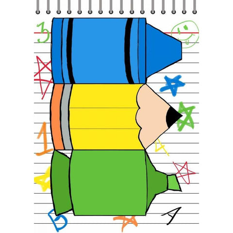School Scribble I Black Modern Wood Framed Art Print with Double Matting by SD Graphics Studio