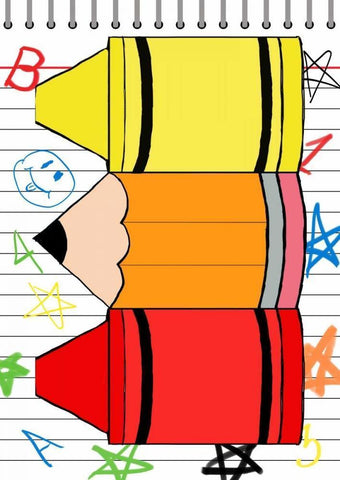 School Scribble II White Modern Wood Framed Art Print with Double Matting by SD Graphics Studio