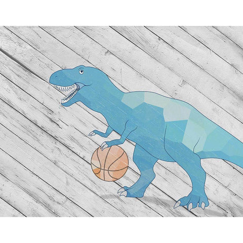 Dino Basketball II Black Modern Wood Framed Art Print with Double Matting by SD Graphics Studio