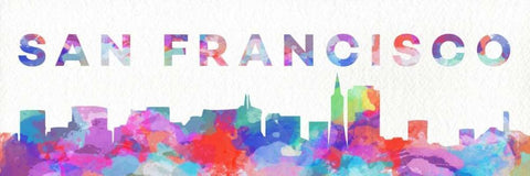 San Francisco Watercolor Skyline White Modern Wood Framed Art Print with Double Matting by SD Graphics Studio