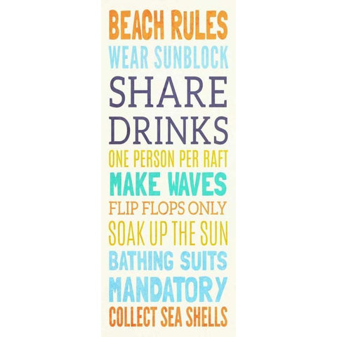 Beach Rules I Black Modern Wood Framed Art Print with Double Matting by Studio, Sd Graphics