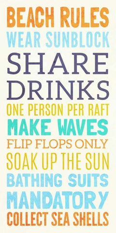 Beach Rules I White Modern Wood Framed Art Print with Double Matting by SD Graphics Studio