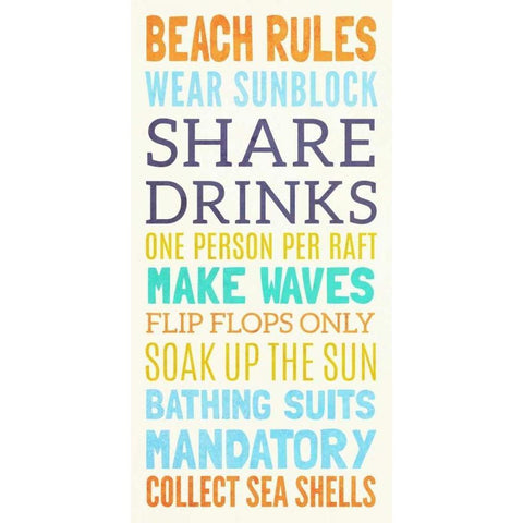 Beach Rules I Black Modern Wood Framed Art Print by SD Graphics Studio