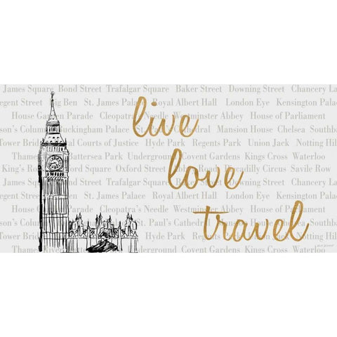 Live, Love, Travel Gold Ornate Wood Framed Art Print with Double Matting by Biscardi, Nicholas
