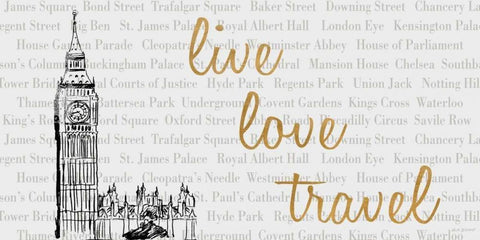 Live, Love, Travel Black Ornate Wood Framed Art Print with Double Matting by Biscardi, Nicholas