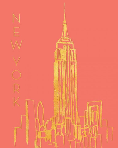 New York on Coral White Modern Wood Framed Art Print with Double Matting by Biscardi, Nicholas