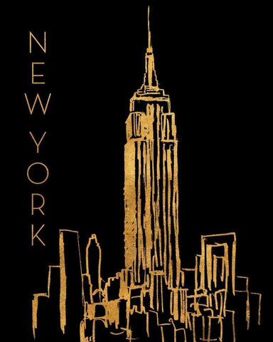 New York on Black Black Ornate Wood Framed Art Print with Double Matting by Biscardi, Nicholas