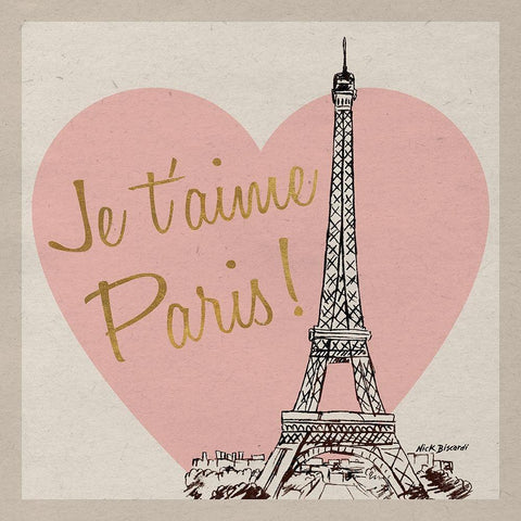 Je taime Paris! White Modern Wood Framed Art Print by Biscardi, Nicholas