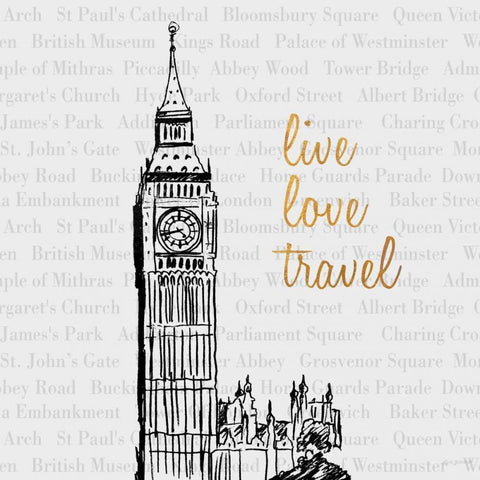 Live Love Travel Gold Ornate Wood Framed Art Print with Double Matting by Biscardi, Nicholas