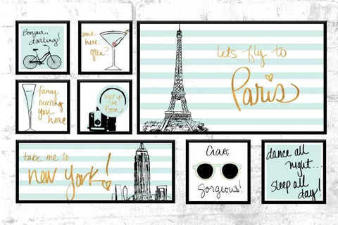 Travel Pack Teal White Modern Wood Framed Art Print with Double Matting by Biscardi, Nicholas
