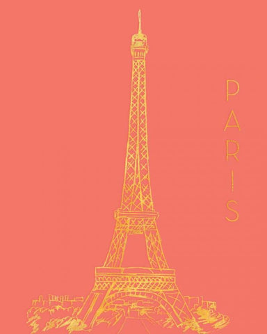 Paris on Coral White Modern Wood Framed Art Print with Double Matting by Biscardi, Nicholas
