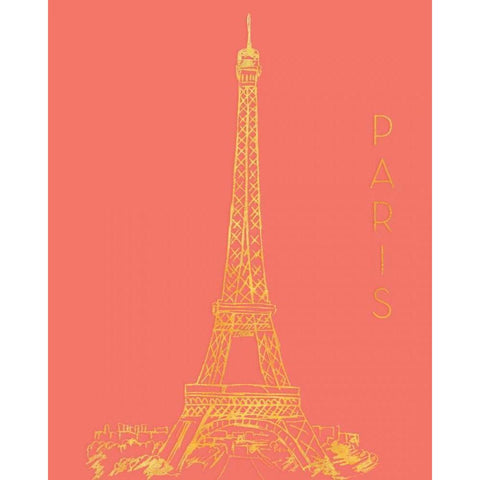 Paris on Coral Black Modern Wood Framed Art Print with Double Matting by Biscardi, Nicholas