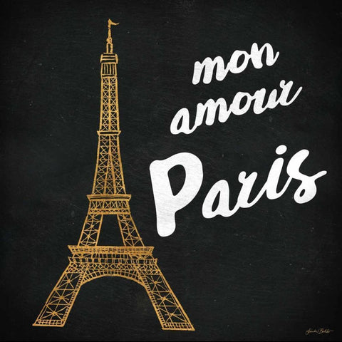 Mon Paris Gold I Black Modern Wood Framed Art Print by Baliko, Linda