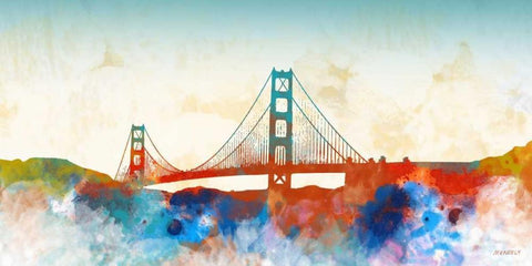 Golden Gate Black Ornate Wood Framed Art Print with Double Matting by Meneely, Dan