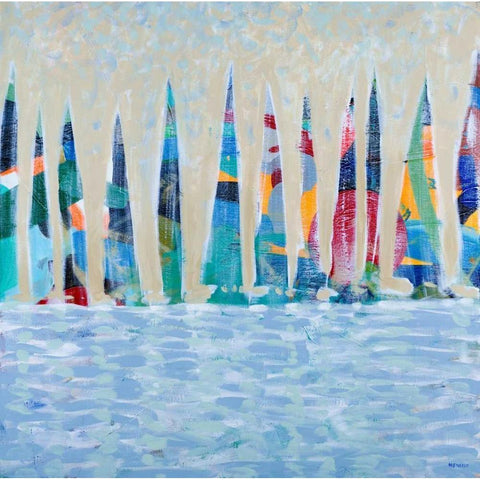 Dozen Colorful Boats White Modern Wood Framed Art Print by Meneely, Dan