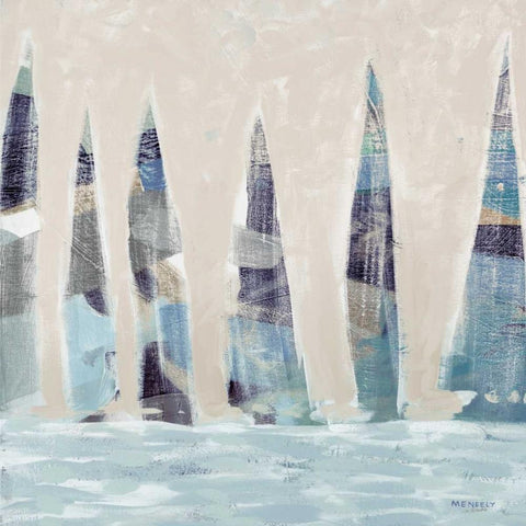 Muted Sail Boats Square I White Modern Wood Framed Art Print with Double Matting by Kingsley