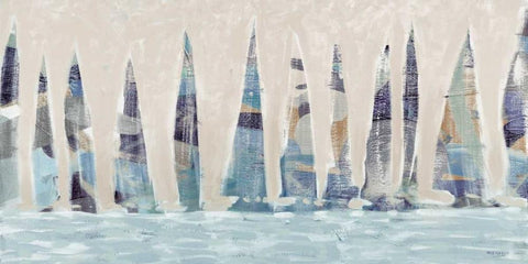 Dozen Muted Boats Panel White Modern Wood Framed Art Print with Double Matting by Meneely, Dan
