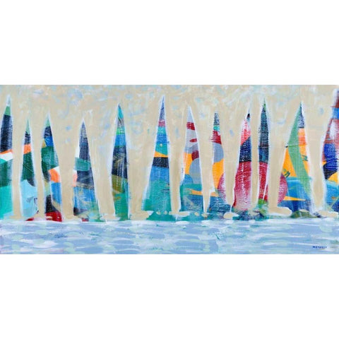 Dozen Colorful Boats Panel Black Modern Wood Framed Art Print with Double Matting by Meneely, Dan