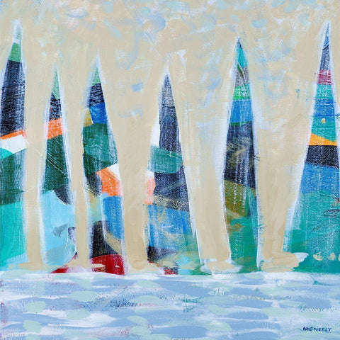 Dozen Colorful Boats Square I Black Modern Wood Framed Art Print by Meneely, Dan