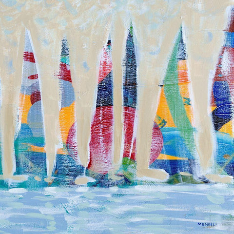Dozen Colorful Boats Square II Black Modern Wood Framed Art Print by Meneely, Dan