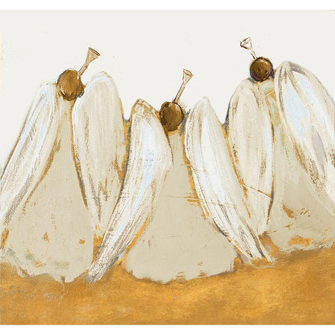 Golden Trumpeting Angels White Modern Wood Framed Art Print by Maria, Robin