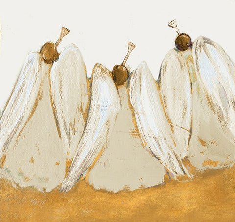 Golden Trumpeting Angels White Modern Wood Framed Art Print with Double Matting by Maria, Robin