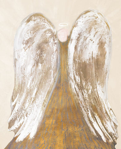 Golden Angel Wings White Modern Wood Framed Art Print with Double Matting by Maria, Robin