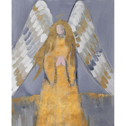 Gold and Silver Angel Black Modern Wood Framed Art Print with Double Matting by Maria, Robin