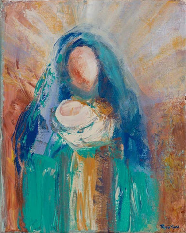 Mother and Child II White Modern Wood Framed Art Print with Double Matting by Maria, Robin