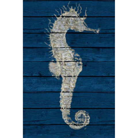 Antique Seahorse on Blue I Black Modern Wood Framed Art Print with Double Matting by Pinto, Patricia