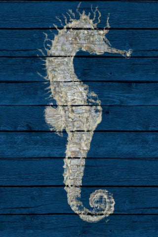 Antique Seahorse on Blue I Black Ornate Wood Framed Art Print with Double Matting by Pinto, Patricia