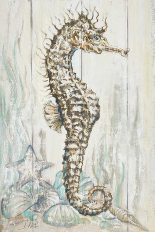 Antique Sea Horse I White Modern Wood Framed Art Print with Double Matting by Pinto, Patricia